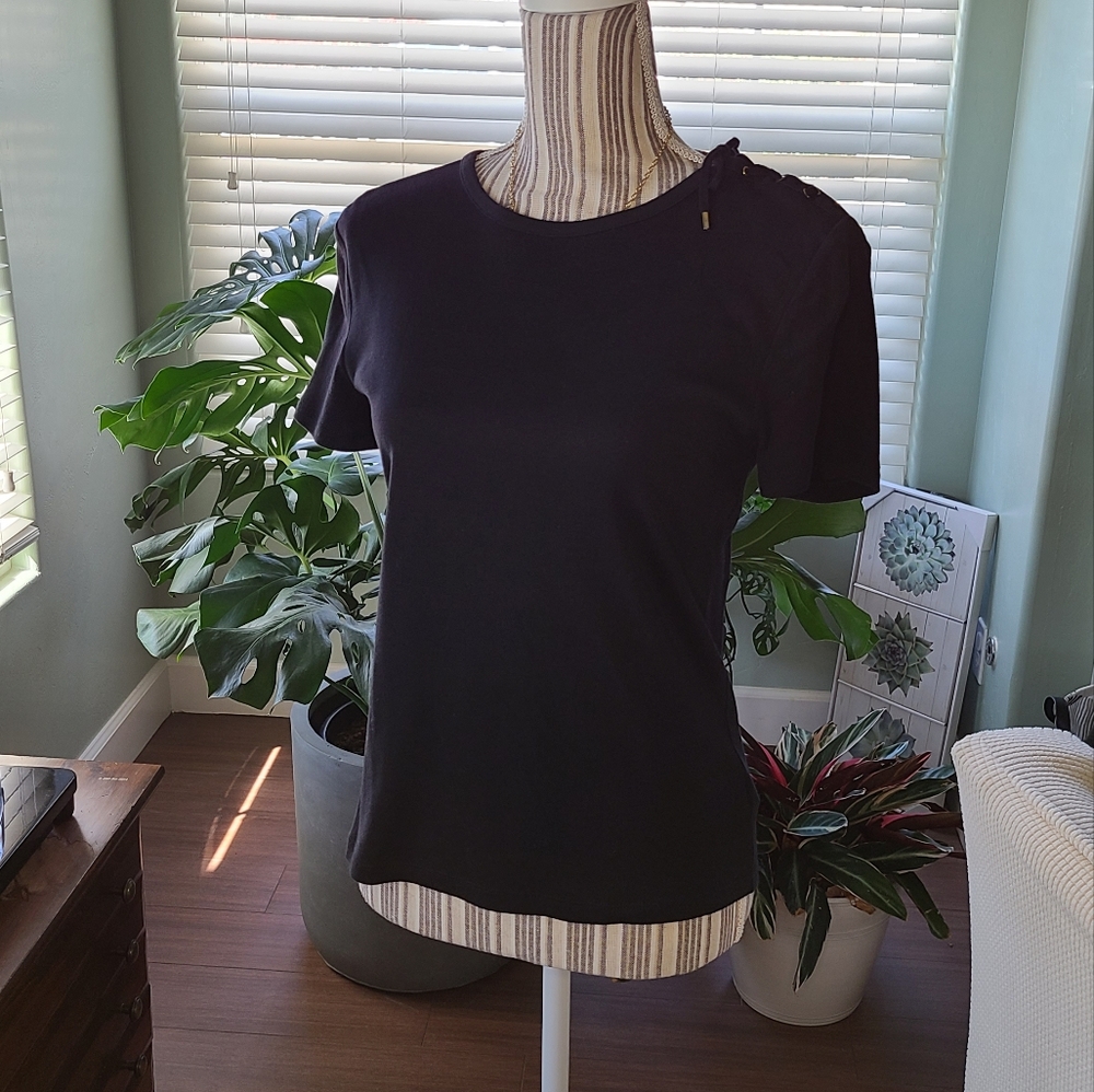 Chaps Laced Shoulder Short Sleeve Tee in Black